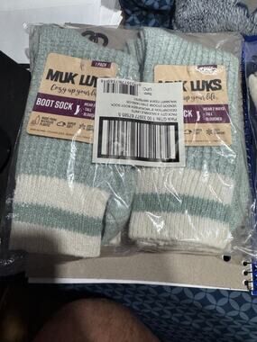 4 Pack MUK LUKS Cozy Microfiber Boot Socks Bulk Lot Sage Waffle Men & Women
